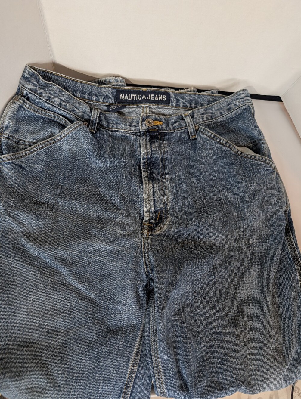 Men'sVTG Nautica Blue Washed Denim Carpenter Jeans with Contrast Stitching 36/32